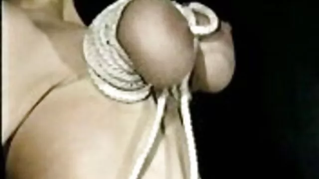 Un gros vibromasseur externe est attaché à la chatte de la salope avec du ruban noir et sa bouche est solidement porno hentai mangas bâillonnée